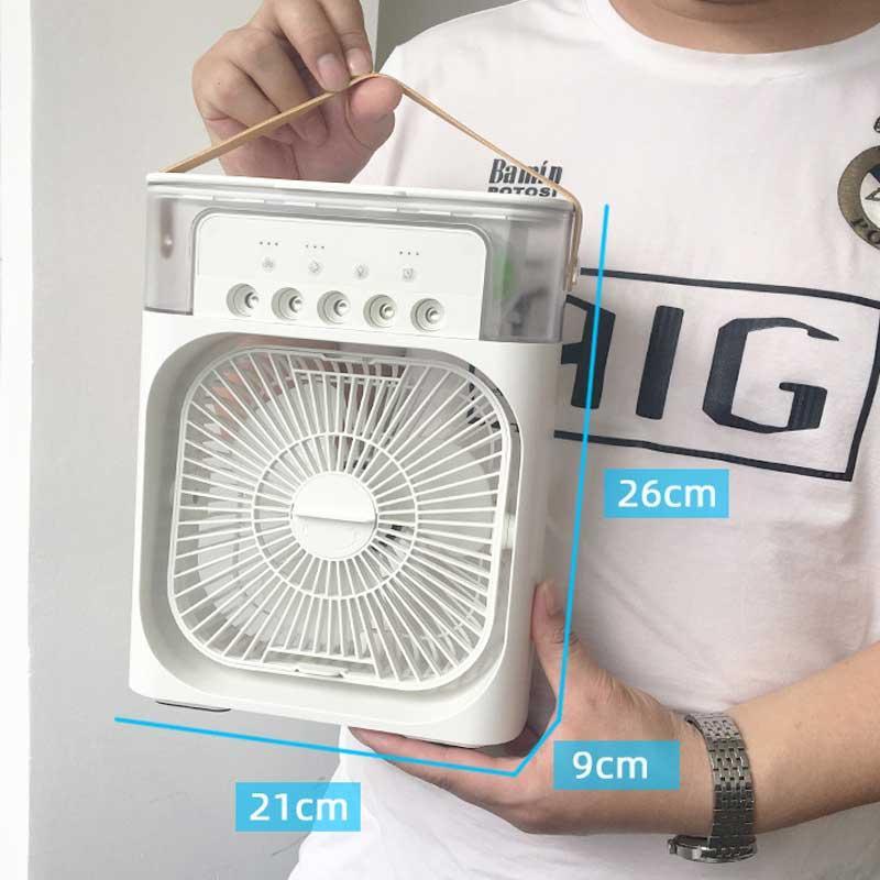 USB Mini Protable Air Cooler with 3 Wind Speed and 3 Spray Modes, Desktop Fan with a 7 Colour LED Light